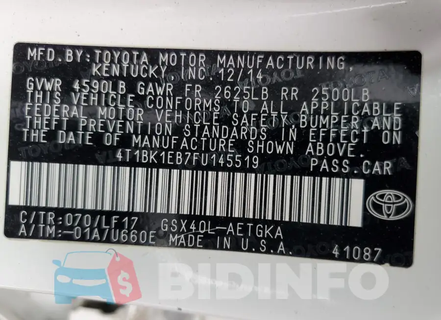 4T1BK1EB7FU145519 Photo# 13