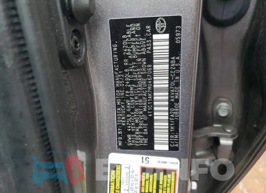 4T1C11AK7MU467068 Photo# 13