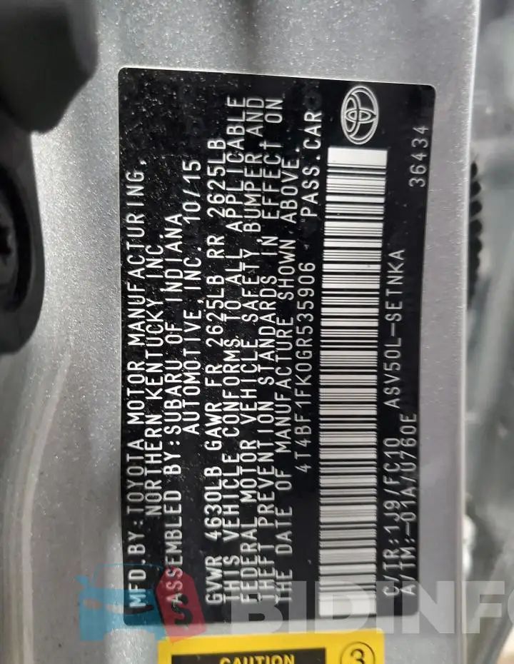 4T4BF1FK0GR535906 Photo# 13