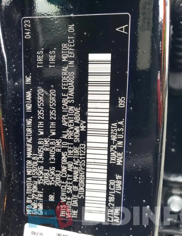 5TDKDRBH7PS511233 Photo# 13