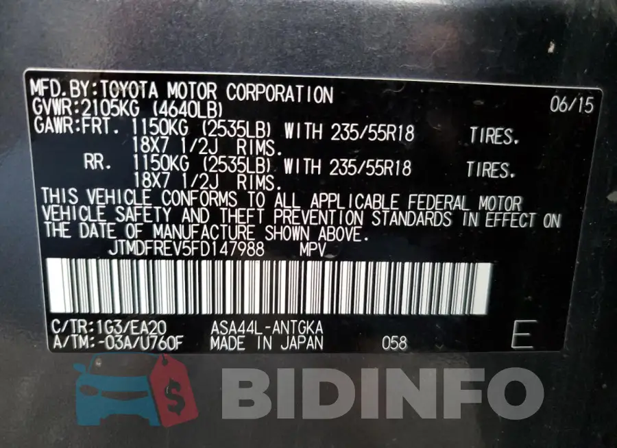 JTMDFREV5FD147988 Photo# 14