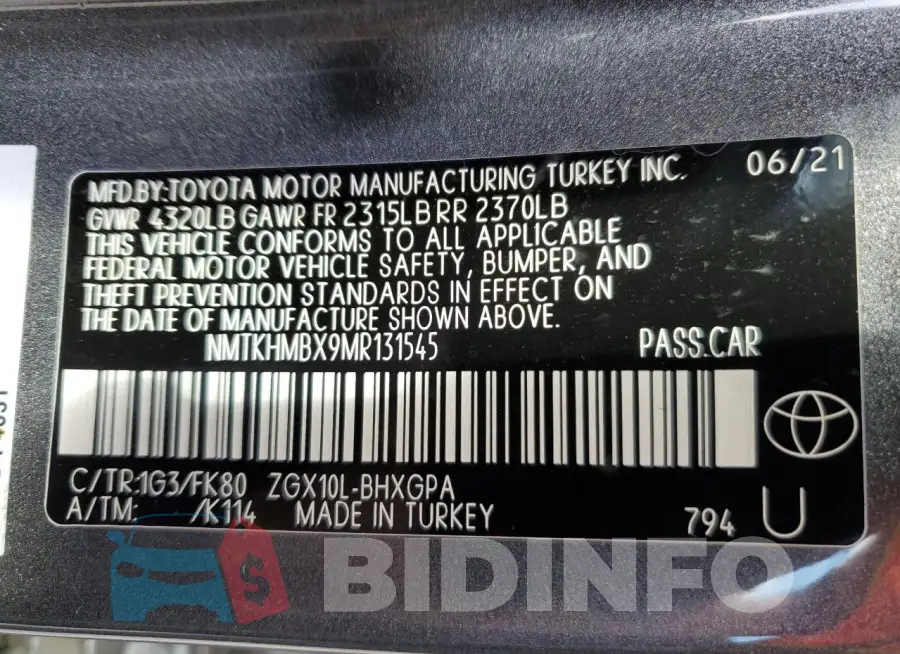 NMTKHMBX9MR131545 Photo# 12