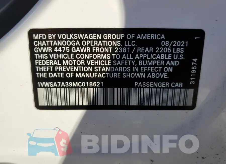 1VWSA7A39MC018621 Photo# 13