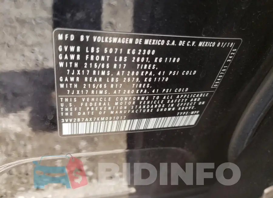 3VV2B7AX7KM091017 Photo# 14