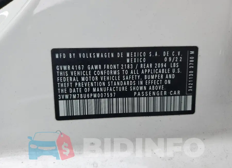 3VW7M7BU6PM007597 Photo# 12