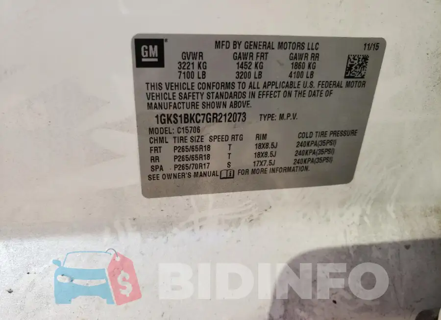 1GKS1BKC7GR212073 Photo# 13