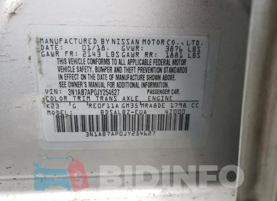 3N1AB7AP0JY254627 Photo# 12