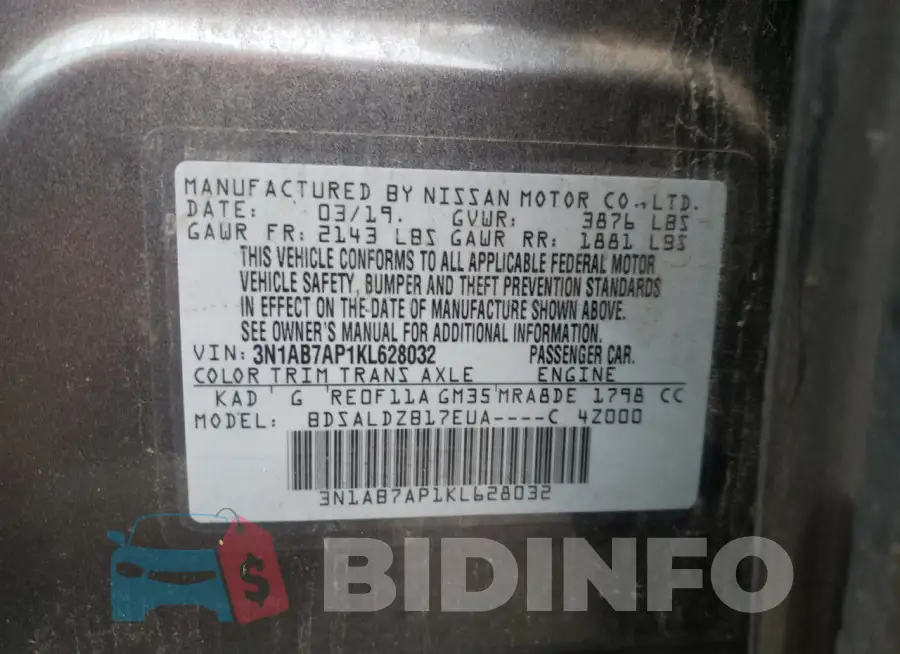 3N1AB7AP1KL628032 Photo# 12