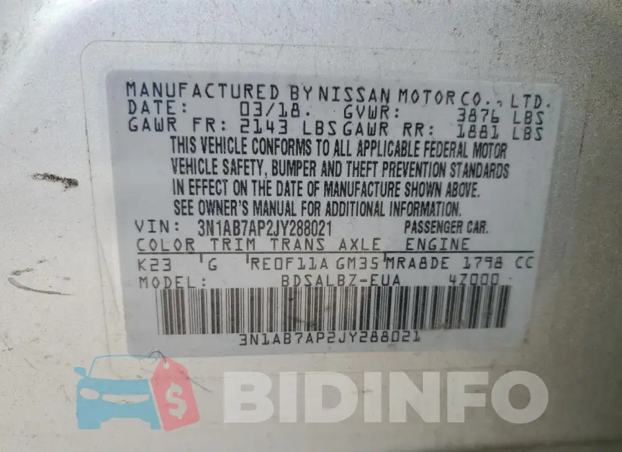 3N1AB7AP2JY288021 Photo# 13