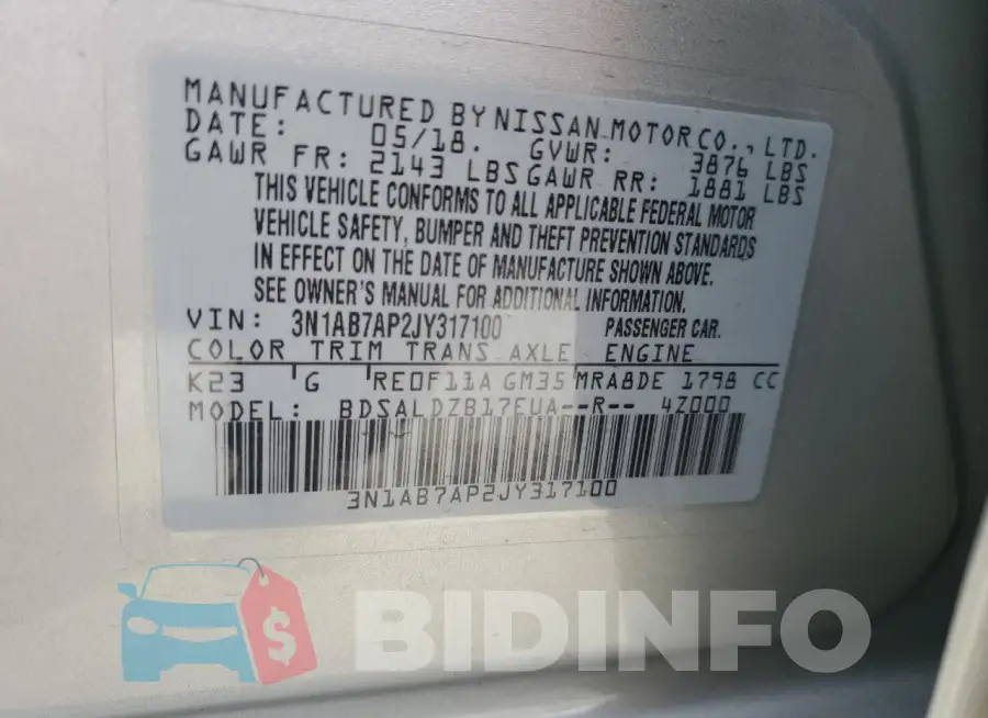 3N1AB7AP2JY317100 Photo# 13