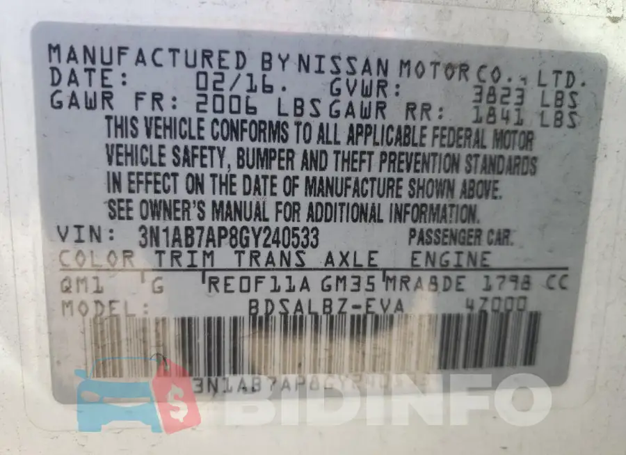 3N1AB7AP8GY240533 Photo# 13