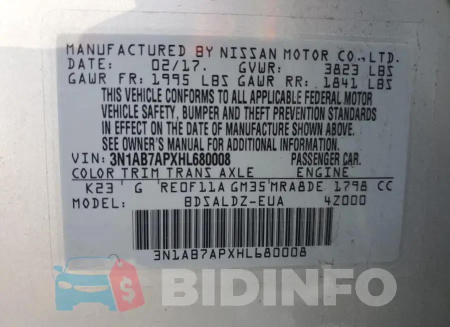 3N1AB7APXHL680008 Photo# 12