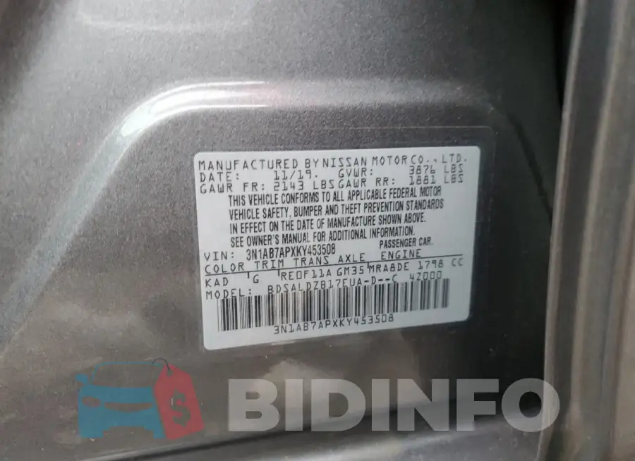 3N1AB7APXKY453508 Photo# 12