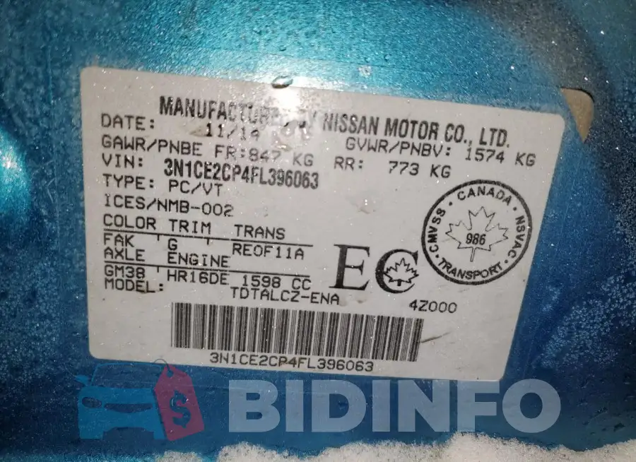 3N1CE2CP4FL396063 Photo# 12