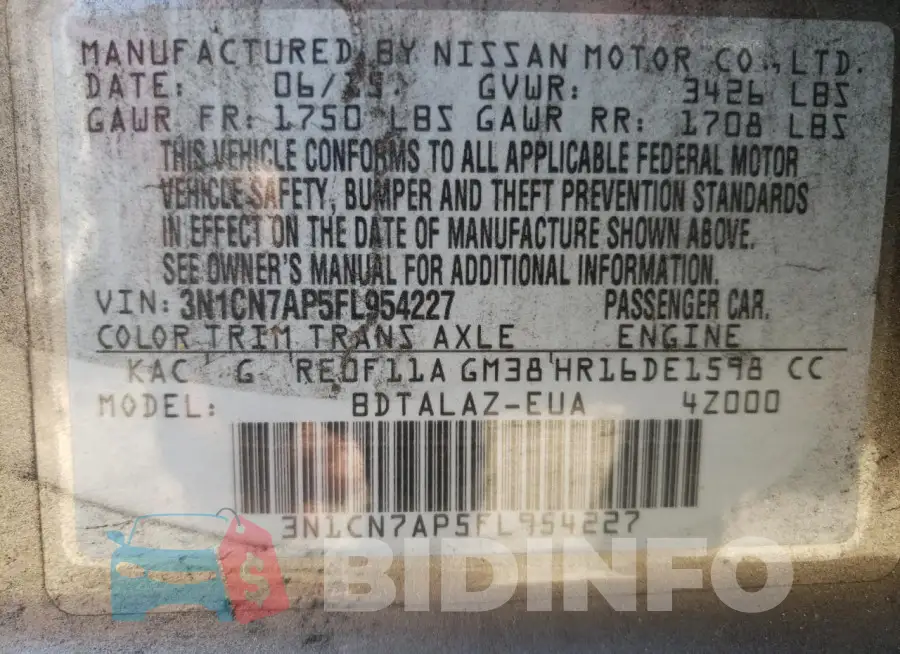 3N1CN7AP5FL954227 Photo# 12
