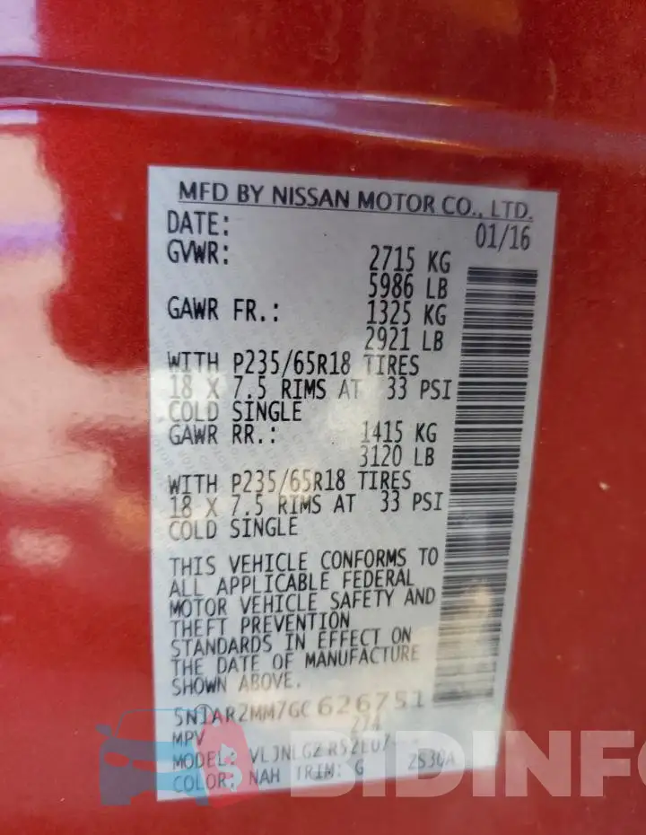 5N1AR2MM7GC626751 Photo# 13