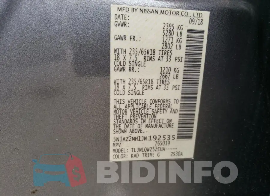 5N1AZ2MH1JN192535 Photo# 13