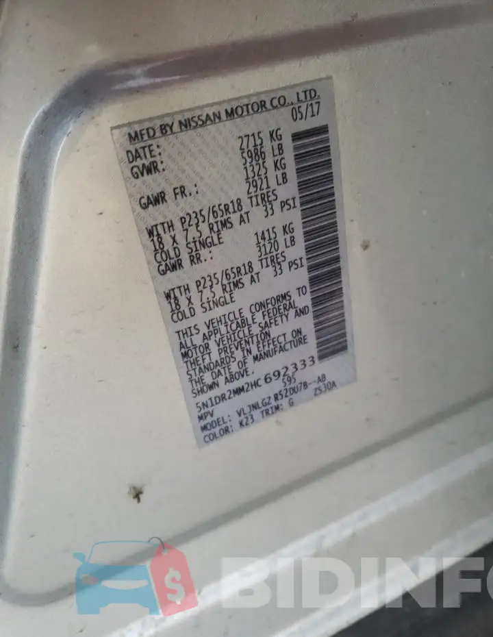 5N1DR2MM2HC692333 Photo# 13