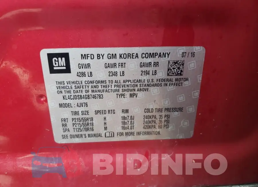 KL4CJDSB4GB746783 Photo# 12