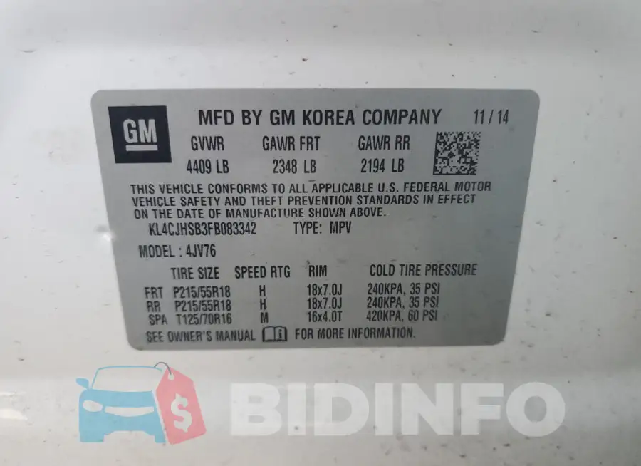 KL4CJHSB3FB083342 Photo# 12