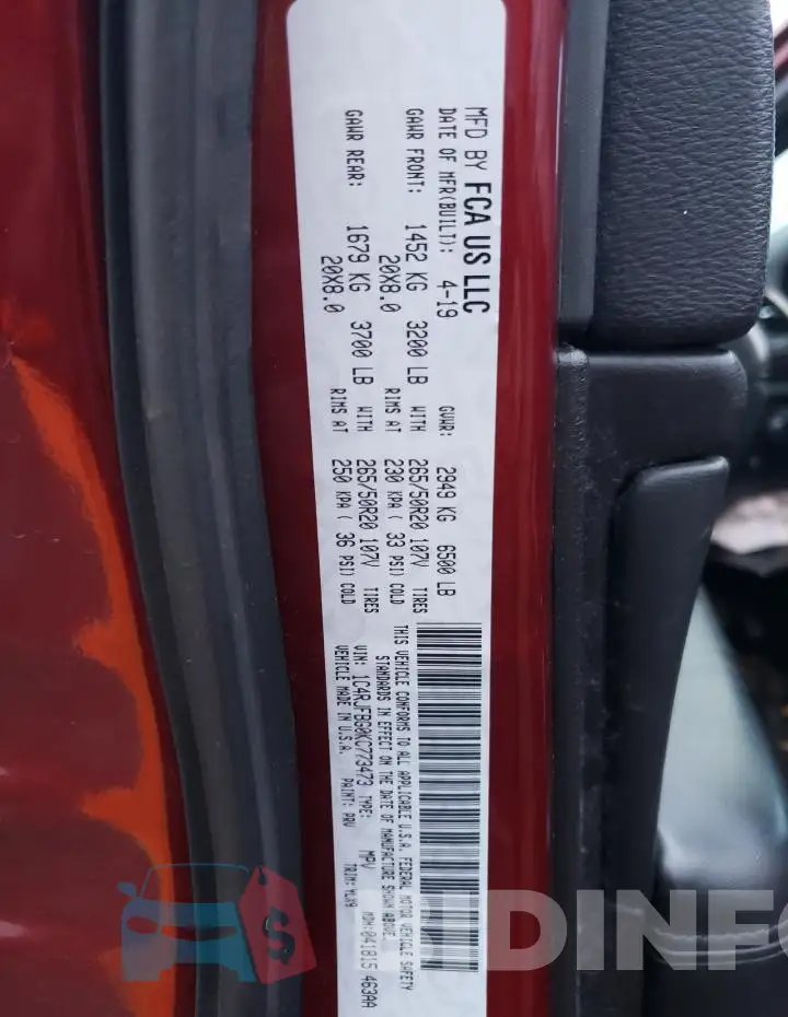 1C4RJFBG0KC773473 Photo# 13