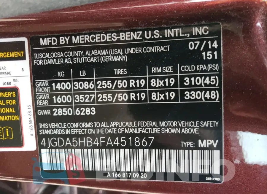 4JGDA5HB4FA451867 Photo# 12