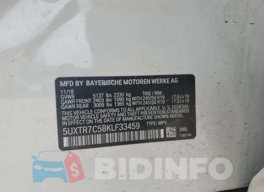 5UXTR7C58KLF33459 Photo# 14