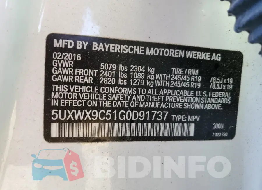 5UXWX9C51G0D91737 Photo# 13