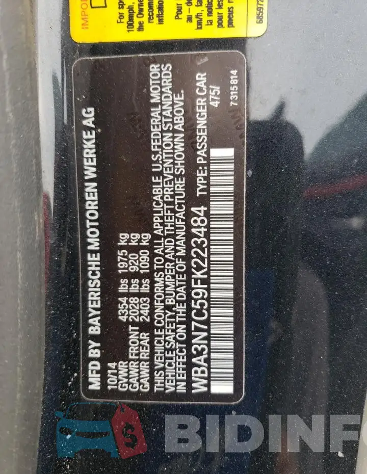 WBA3N7C59FK223484 Photo# 12
