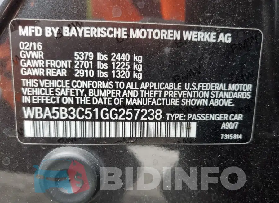 WBA5B3C51GG257238 Photo# 12