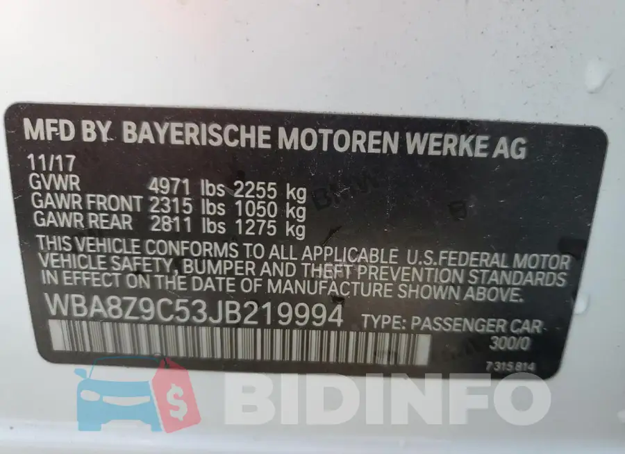 WBA8Z9C53JB219994 Photo# 12