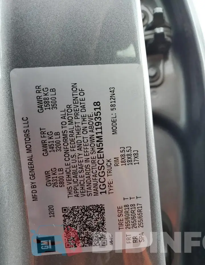 1GCGSCEN5M1193518 Photo# 12