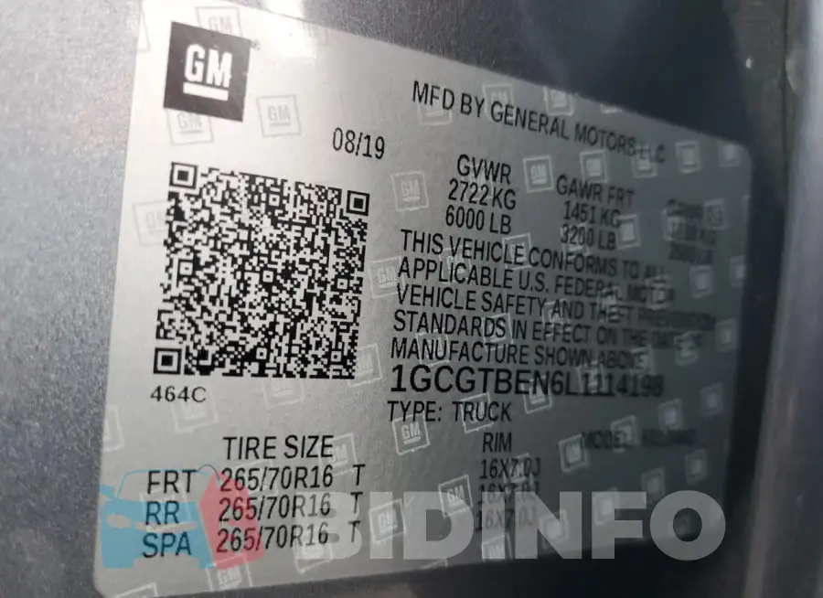 1GCGTBEN6L1114198 Photo# 12