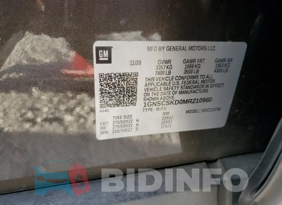 1GNSCSKD0MR210960 Photo# 13