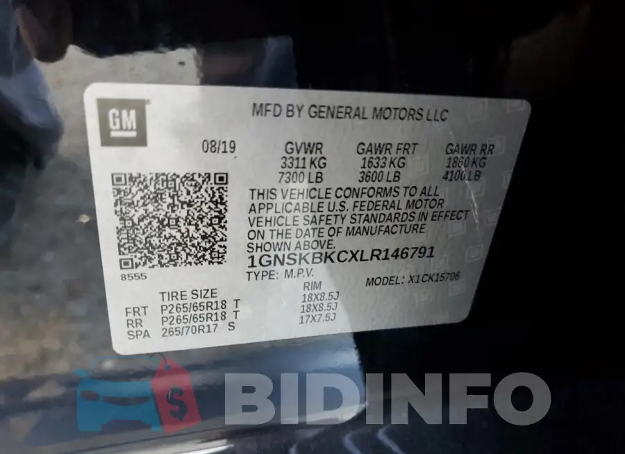 1GNSKBKCXLR146791 Photo# 14