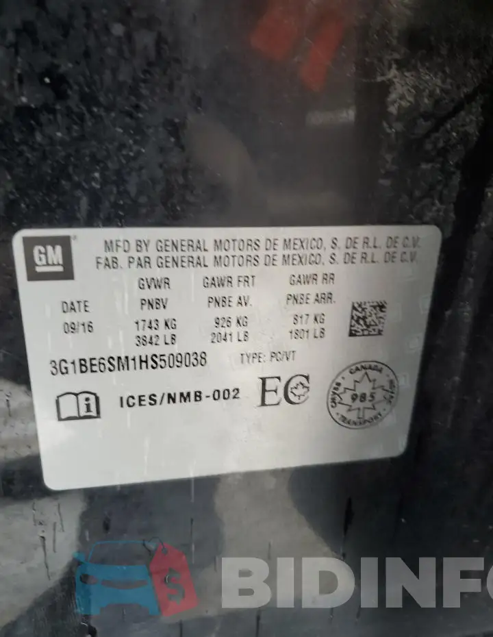 3G1BE6SM1HS509038 Photo# 12