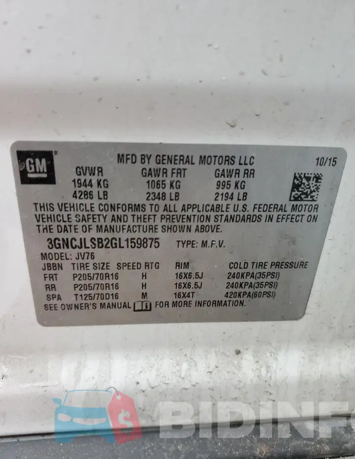 3GNCJLSB2GL159875 Photo# 14