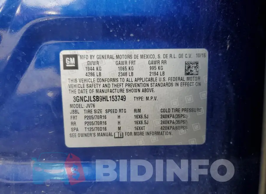 3GNCJLSB9HL153749 Photo# 13