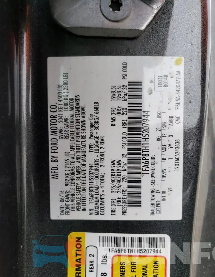1FA6P8TH1H5207944 Photo# 12