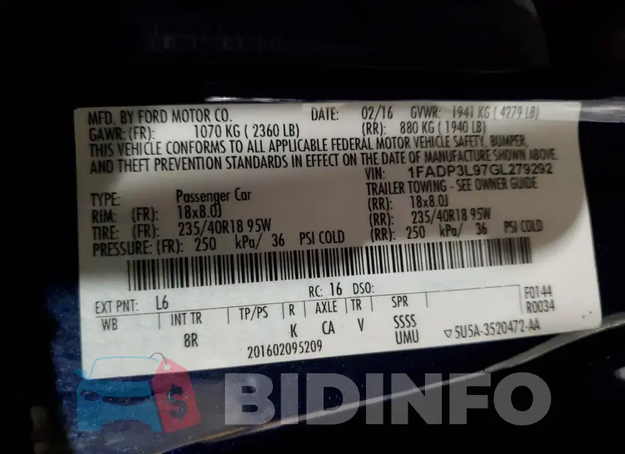 1FADP3L97GL279292 Photo# 13