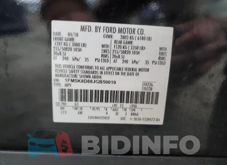 1FM5K8D88JGB50019 Photo# 13