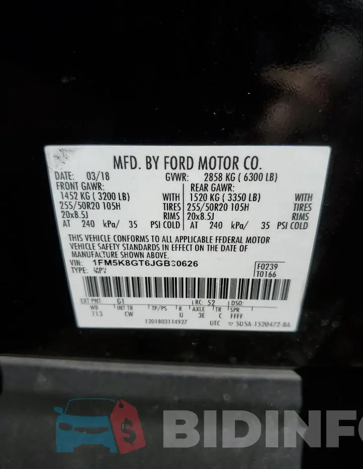 1FM5K8GT6JGB30626 Photo# 13