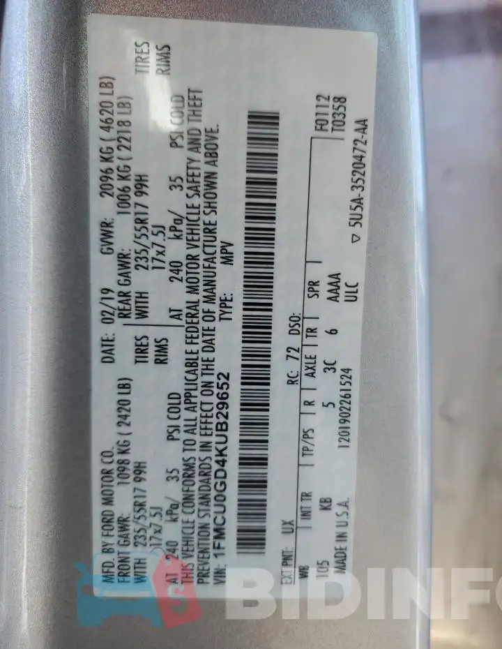 1FMCU0GD4KUB29652 Photo# 13