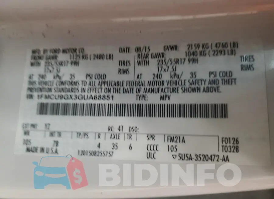 1FMCU9GX3GUA68851 Photo# 13