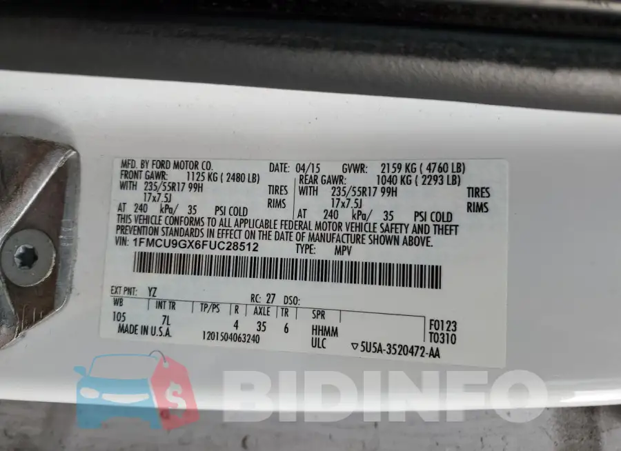 1FMCU9GX6FUC28512 Photo# 12