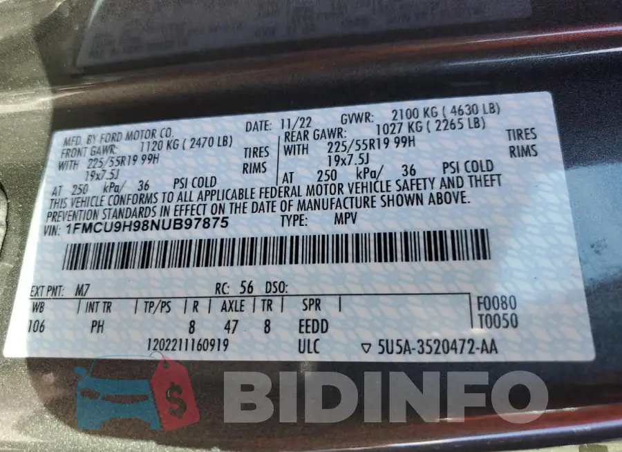 1FMCU9H98NUB97875 Photo# 13