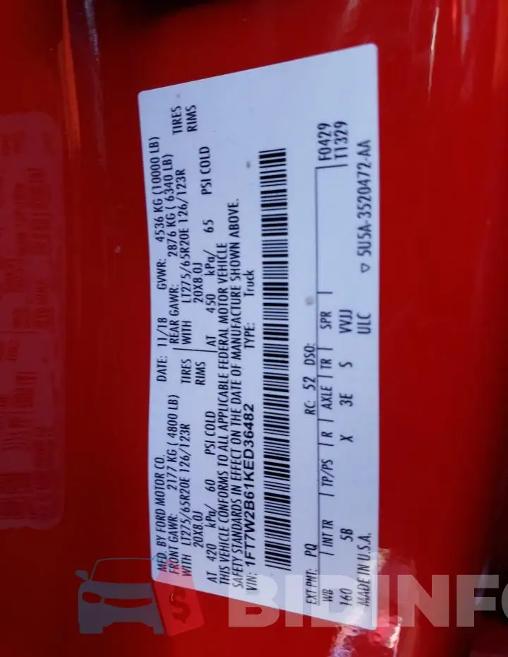 1FT7W2B61KED36482 Photo# 13