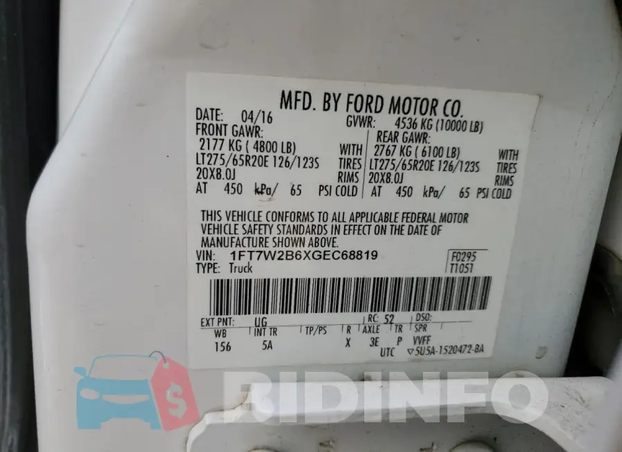 1FT7W2B6XGEC68819 Photo# 12