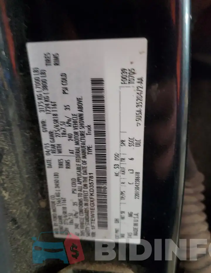 1FTEW1EGXFKD35781 Photo# 12