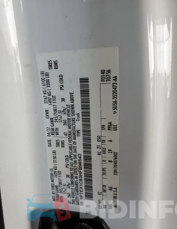 1FTEX1C83HFB98543 Photo# 12